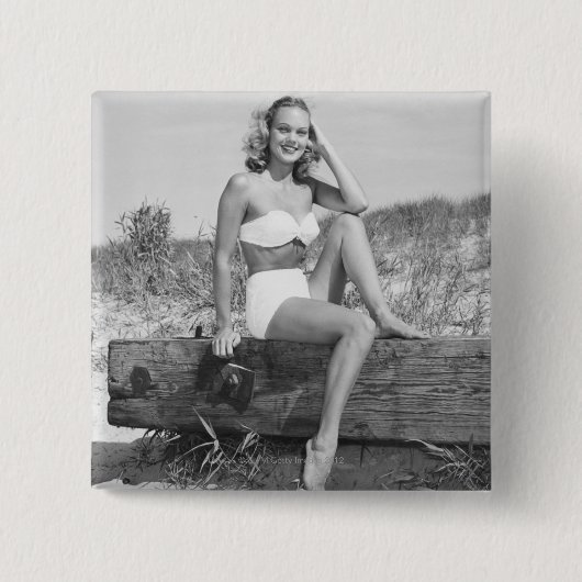 Vrouw in Bikini Vierkante Button 5,1 Cm (Voorkant)
