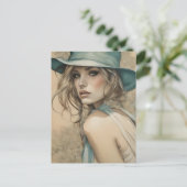 Vrouw in Blauw Briefkaart (Staand voorkant)