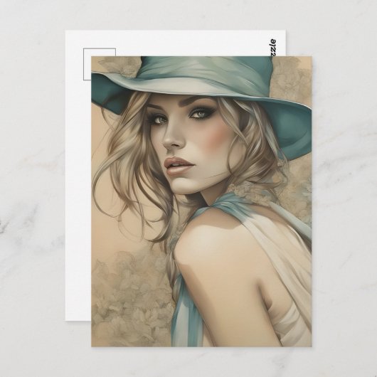 Vrouw in Blauw Briefkaart (Voorkant / Achterkant)