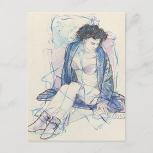 Vrouw in blauw briefkaart