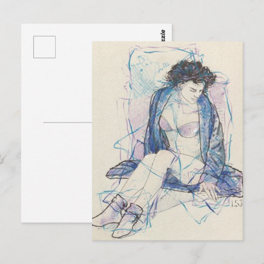 Vrouw in blauw briefkaart (Voorkant / Achterkant)