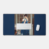 Vrouw in Blauw die een boek leest Bureaumat (Keyboard & Muis)