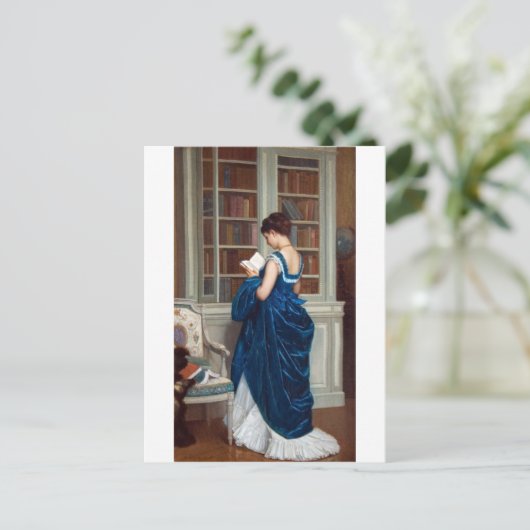 Vrouw in Blauw, een boek lezen Briefkaart (Staand voorkant)