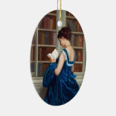 Vrouw in Blauw, een boek lezen Keramisch Ornament (Rechts)