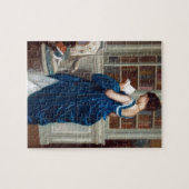 Vrouw in Blauw, een boek lezen Legpuzzel (Horizontaal)