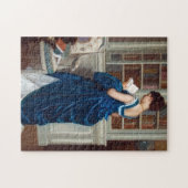 Vrouw in Blauw, een boek lezen Legpuzzel (Horizontaal)