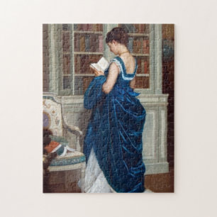 Vrouw in Blauw, een boek lezen Legpuzzel