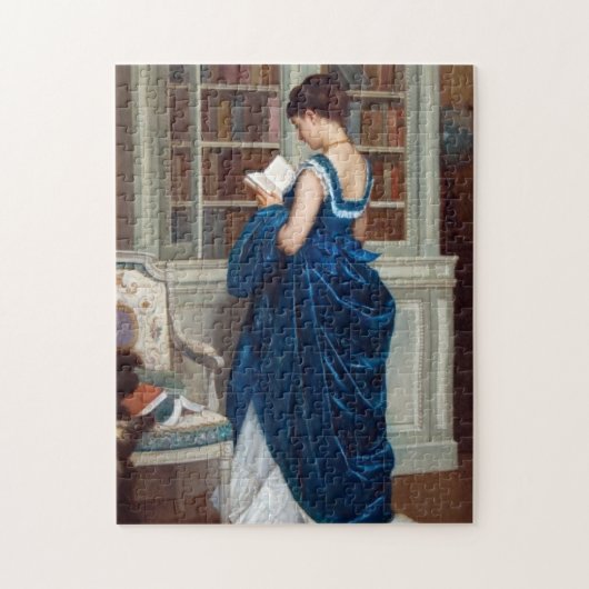 Vrouw in Blauw, een boek lezen Legpuzzel (Verticaal)