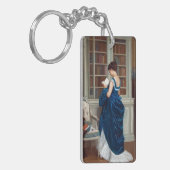 Vrouw in Blauw, een boek lezen Sleutelhanger (Voorkant Links)