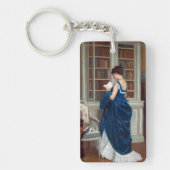Vrouw in Blauw, een boek lezen Sleutelhanger (Voorkant)