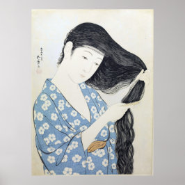 Vrouw in blauw Haar haar haar haar haar, Japanse k Poster