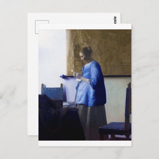 Vrouw in Blauw, Johannes Vermeer Briefkaart (Voorkant / Achterkant)