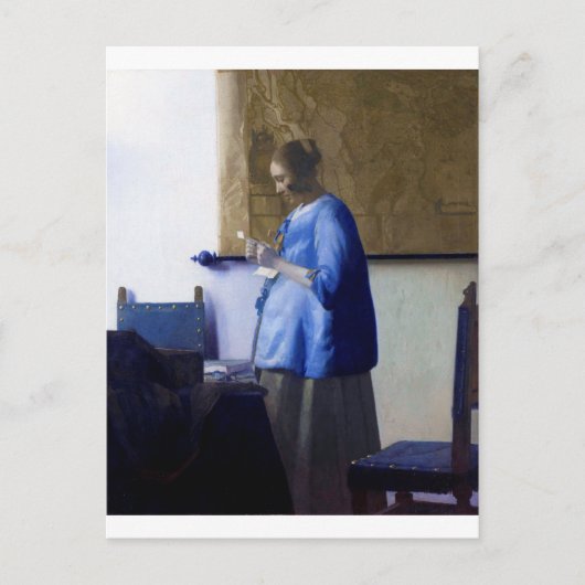 Vrouw in Blauw, Johannes Vermeer Briefkaart (Voorkant)