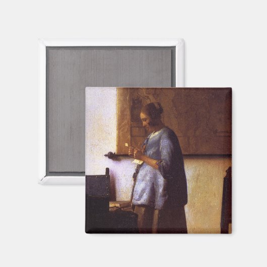 Vrouw in Blauw Leest een brief Magneet (Voorkant / Achterkant)