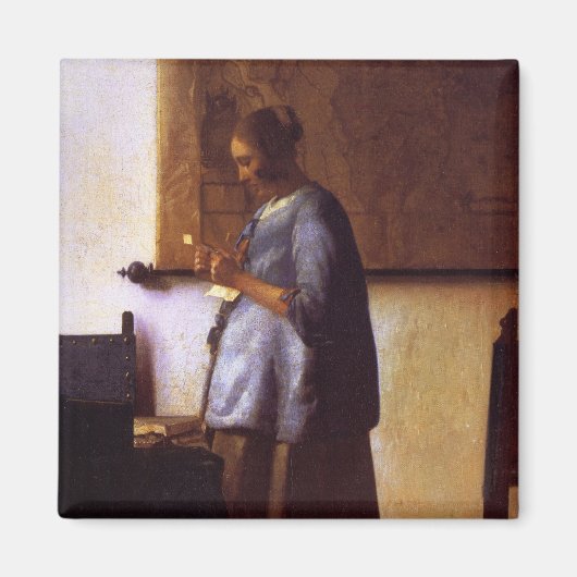 Vrouw in Blauw Leest een brief Magneet (Voorkant)
