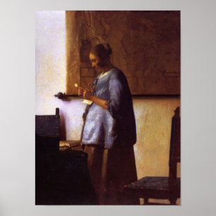 Vrouw in Blauw Leest een brief Poster