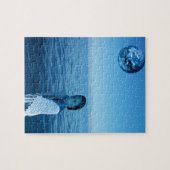 Vrouw in blauw legpuzzel (Horizontaal)