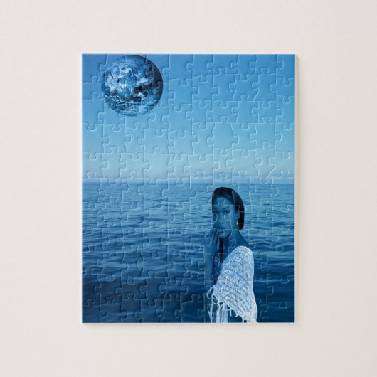 Vrouw in blauw legpuzzel (Verticaal)