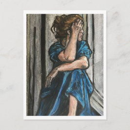 Vrouw in blauwe ansichtkaart briefkaart