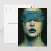 Vrouw in blauwe blinddoek briefkaart (Voorkant / Achterkant)