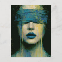 Vrouw in blauwe blinddoek