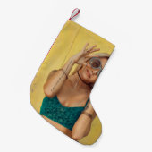 Vrouw in blauwe Gibraltar met zonnebril Kleine Kerstsok (Voorkant (Hangend))