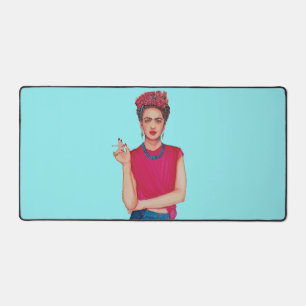 Vrouw in blauwe jeans olieverfschilderij bureaumat