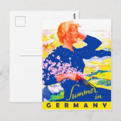 Vrouw in blauwe jurk op zomerveld in Duitsland Briefkaart (Voorkant / Achterkant)