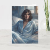 Vrouw in blauwe pyjama's leeg kaart (Voorkant)