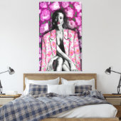 Vrouw in Bloemen Jasje Canvas Print (Insitu (Slaapkamer))