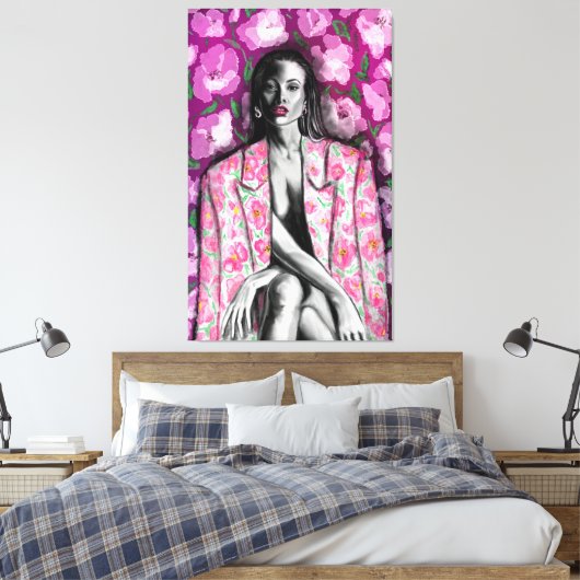 Vrouw in Bloemen Jasje Canvas Print (Insitu (Slaapkamer))