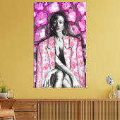 Vrouw in Bloemen Jasje Canvas Print (Insitu (Woonkamer))