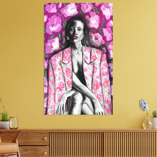 Vrouw in Bloemen Jasje Canvas Print (Insitu (Woonkamer))