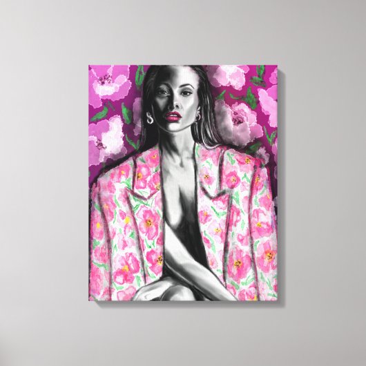 Vrouw in Bloemen Jasje Canvas Print (Voorkant)