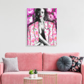 Vrouw in Bloemen Jasje Canvas Print (Insitu (Woonkamer))
