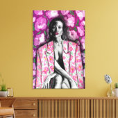 Vrouw in bloemenjas canvasprint canvas afdruk (Insitu (Woonkamer))
