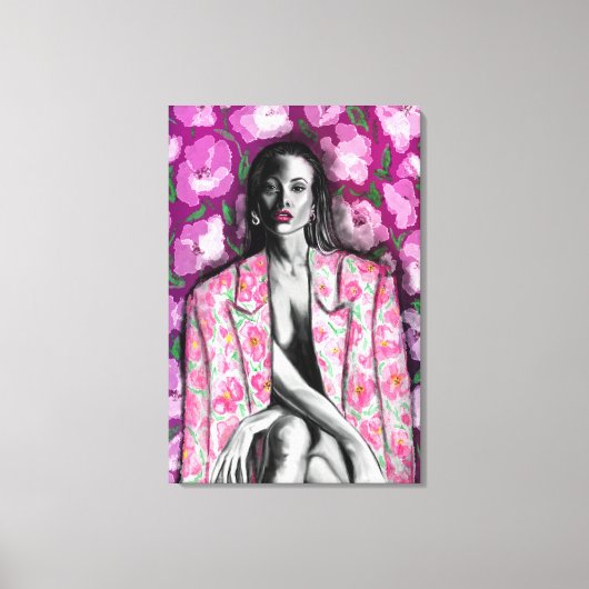 Vrouw in bloemenjas canvasprint canvas afdruk (Voorkant)