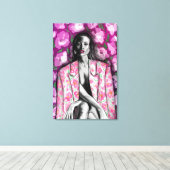 Vrouw in bloemenjas canvasprint canvas afdruk (Insitu (Houten vloer))