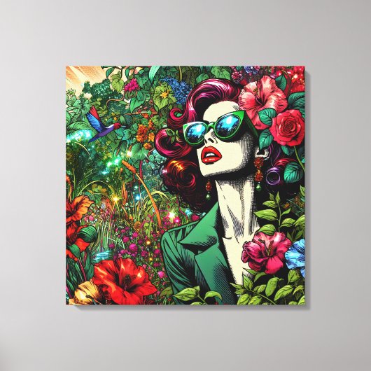 vrouw in bloementuin canvas afdruk (Voorkant)