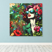 vrouw in bloementuin canvas afdruk (Insitu (Houten vloer))