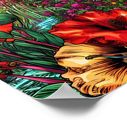 vrouw in bloementuin poster (Hoek)