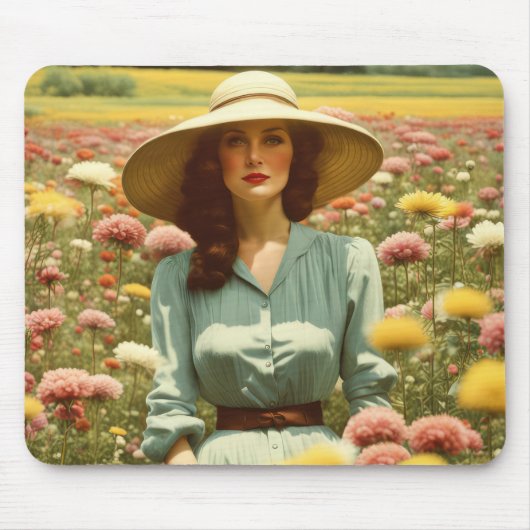 vrouw in bloemenveld muismat (Voorkant)