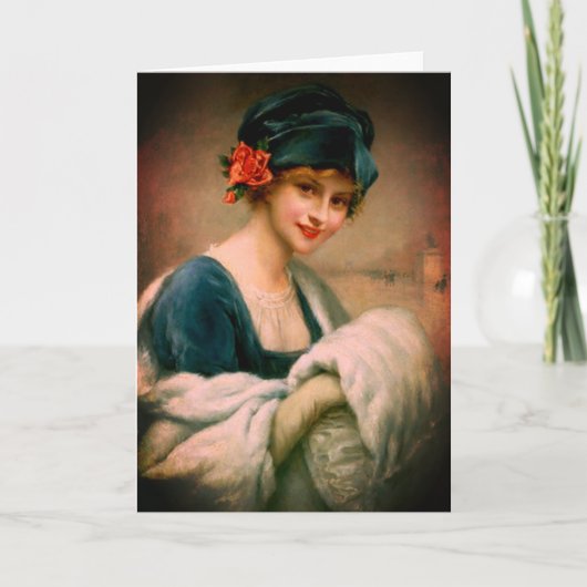 vrouw in bontmoerasportret kaart (Voorkant)