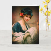 vrouw in bontmoerasportret kaart (Gele Bloem)