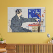 Vrouw in Cafe met spetters Canvas Afdruk (Insitu (Woonkamer))