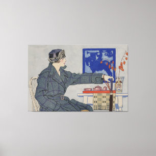 Vrouw in Cafe met  spetters Canvas Afdruk