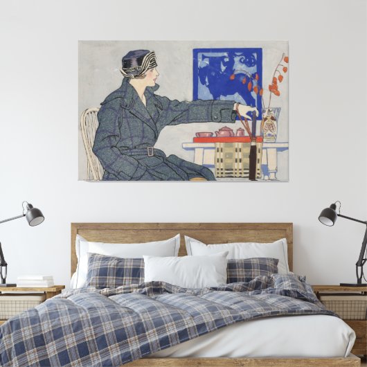 Vrouw in Cafe met  spetters Canvas Afdruk (Insitu (Slaapkamer))