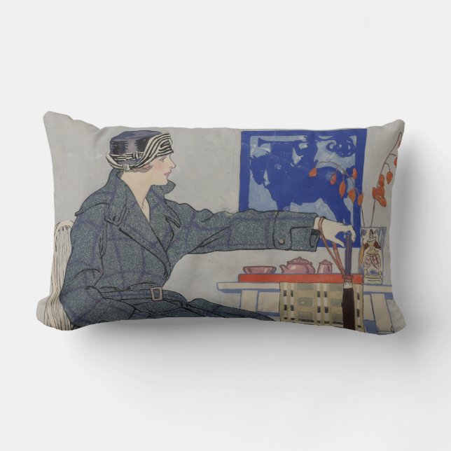 Vrouw in Cafe met  spetters Kussen (Voorkant)