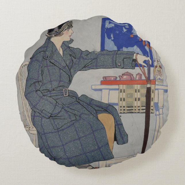 Vrouw in Cafe met  spetters Rond Kussen (Achterkant)