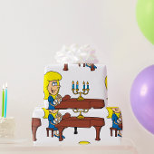 Vrouw in cartoonstijl speelt piano met kandelaars cadeaupapier